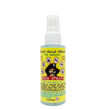 Load image into Gallery viewer, A 2.2 fl oz spray bottle of Jack's Gnat Attack All Natural Bug Spray, featuring a yellow label with pirate illustrations and a white spray cap on a white background.