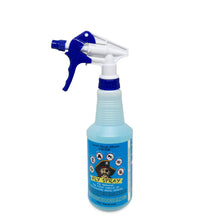 Load image into Gallery viewer, A bottle of Blue Fly Spray with a blue trigger sprayer and a white spray head, featuring a blue label with a pirate graphic.