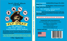 Load image into Gallery viewer, Front and back packaging of Jack's Gnat Attack Equine Fly Spray, featuring a bright blue design with a pirate illustration, ingredient icons, and product details.