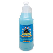Load image into Gallery viewer, A quart plastic bottle of blue fly spray concentrate with a white cap and a blue front label featuring a pirate illustration.