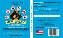 Load image into Gallery viewer, Front and back packaging of Jack's Gnat Attack Equine Fly Spray, featuring a bright blue background with a pirate illustration, product details, ingredients, and a barcode.